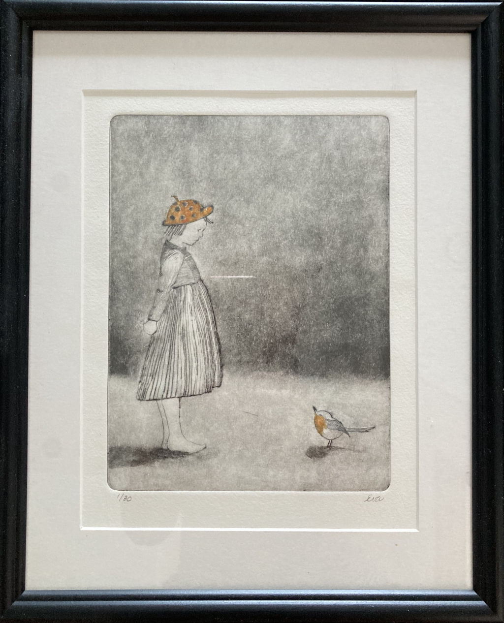 'Flickan och rödhaken', ett konstverk av Eva Östberg