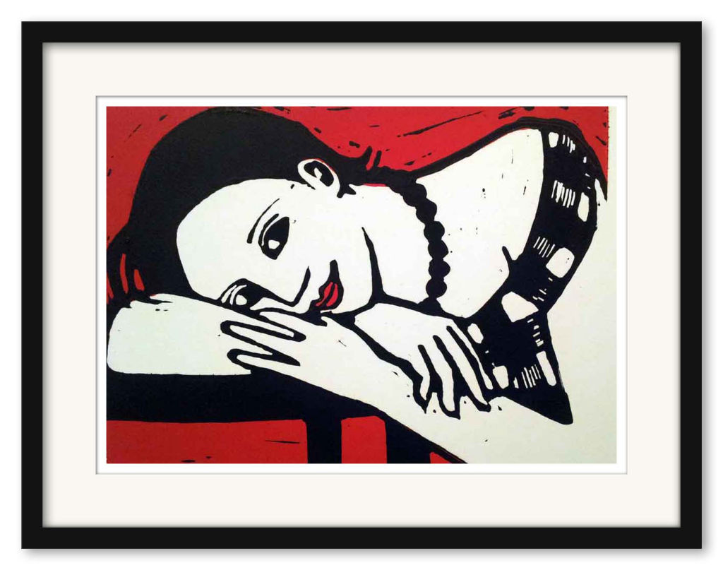 'Linoleumtryck ”Resting” ', ett konstverk av Anita Klein