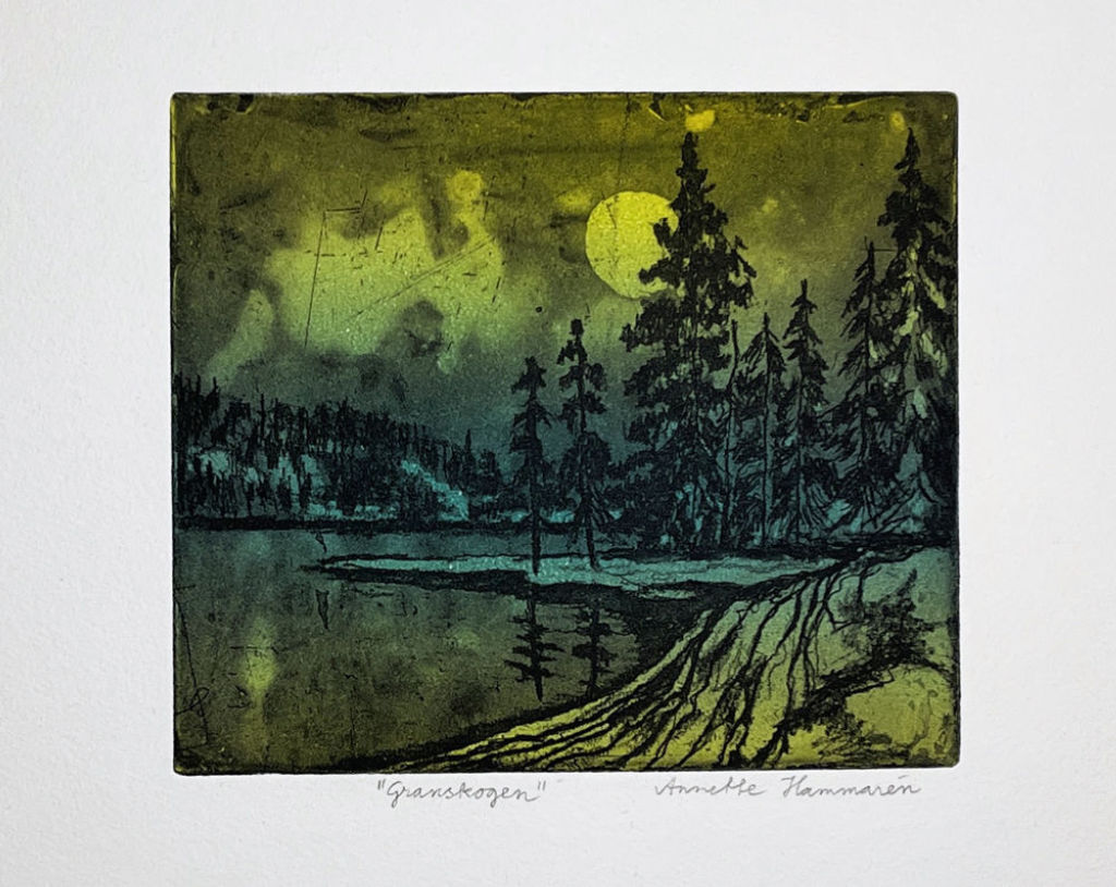 'Granskogen', 2023, ett konstverk av Annette Hammarén